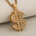 Colgante signo dólar dorado hip hop con strass brillantes y cadena de caja a juego - Solo Colgante (Sin Cadena) / Dorado