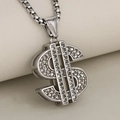 Collar de hip hop con colgante de signo de dólar plateado y cristales brillantes - Solo Colgante (Sin Cadena) / Plateado