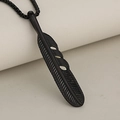 Mattschwarze Edelstahl Feder Anhänger Halskette mit feiner Textur an einer Kugelkette - Anhänger Ohne Kette / Schwarz