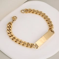 Gouden roestvrijstalen Cubaanse schakelarmband met gepolijste ID-plaat voor koppels - Goud