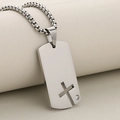 Punk silver stainless steel dog tag necklace with hollow cross and small crystal accent - Pendant Only (No Chain) / Silver (Pendant Only)