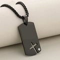 Men's punk black stainless steel dog tag necklace with hollow cross and zircon accent - Pendant Only (No Chain) / Black (Pendant Only)