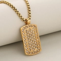 Hip hop style gold-plated stainless steel dog tag pendant with sparkling crystals on box chain - Gold (Pendant Only (Without Chain))