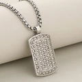 Luxurious hip hop military dog tag pendant necklace with full cubic zirconia stones - Silver (Pendant Only (Without Chain))