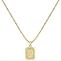 Collana da uomo con pendente quadrato lettera A in acciaio placcato oro 18K - Stile A (Con catena a box) / Oro