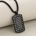 Luxurious black stainless steel dog tag pendant with rows of sparkling white crystals - Black (Pendant Only (Without Chain))