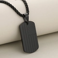 Matte black stainless steel military tag necklace with engraved American flag pattern - Pendant Only / Black