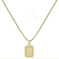 Collana in acciaio al titanio placcato oro 18K con ciondolo quadrato lettera D - Stile D (Con catena a box) / Oro