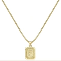 Collana in acciaio al titanio dorato 18K con ciondolo quadrato e lettera F a rilievo - Stile F (Con catena a box) / Oro