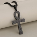 Matte black Egyptian Ankh life cross pendant with hieroglyphic engravings for men - Black (Pendant Only)