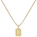 Collana vintage quadrata placcata oro 18 carati con lettera J a rilievo e catena veneziana - Stile J (Con catena a box) / Oro
