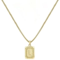 Collana da uomo con ciondolo quadrato lettera L in oro 18 carati e catena a maglia veneziana - Stile L (Con catena a box) / Oro