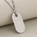 Silver stainless steel dog tag necklace with engraved Lord's Prayer and cross design - Pendant Only (No Chain) / Silver