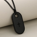 Matte black stainless steel military tag pendant with engraved Lord’s Prayer and cross - Pendant Only (No Chain) / Black