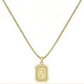 Collana con pendente quadrato lettera P bifacciale in acciaio inossidabile oro 18K - Stile P (Con catena a box) / Oro