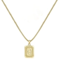Collana quadrata placcata oro 18K con ciondolo lettera Q e catena box per uomo - Stile Q (Con catena a box) / Oro