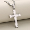 Zilveren roestvrijstalen kruishanger met geborstelde afwerking aan parelketting - Alleen Hanger (Zonder Ketting) / Zilveren Stijl