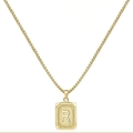 Collana quadrata placcata oro con pendente lettera R e catena box da uomo moda - Stile R (Con catena a box) / Oro