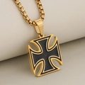Hip hop style gold box chain necklace with black enamel iron cross pendant for men - Pendant Only (No Chain) / Gold