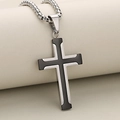 Collana con ciondolo a croce in acciaio inossidabile con inserto in smalto nero da uomo - Solo Pendente (Senza Catena)