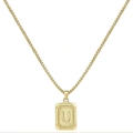 Collana in acciaio inossidabile placcata oro 18K con ciondolo quadrato lettera U e catena - Stile U (Con catena a box) / Oro