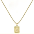 Collana quadrata a doppia faccia placcata oro 18K in acciaio con pendente lettera W - Stile W (Con catena a box) / Oro