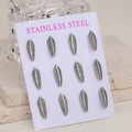 Minimalist feather shaped stainless steel stud earrings set of 12 in vintage silver - Silver
