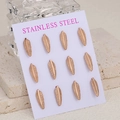Rose gold stainless steel feather stud earrings set of six pairs on display card - Rose Gold