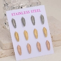 Set of 6 pairs feather leaf stainless steel stud earrings in silver gold rose gold - Silver + Gold + Rose Gold