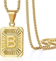Collana con ciondolo quadrato lettera B fronte-retro in acciaio dorato 18K - Stile B (Solo Ciondolo (Senza Catena)) / Oro