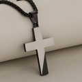 Pendentif croix en acier inoxydable bicolore argent et noir avec chaîne à mailles - Argent + Noir (Pendentif Uniquement)