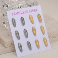 Set of 12 minimalist stainless steel feather stud earrings in gold and silver finish - Silver + Gold