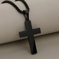 Pendentif croix minimaliste en acier inoxydable noir mat avec collier à billes assorti - Noir (Pendentif Uniquement)
