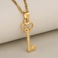 Vintage stainless steel hollow key pendant necklace with a fine chain in golden finish - Gold (Pendant Only (Without Chain))