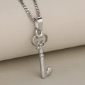 Vintage stainless steel key pendant necklace with intricate filigree detail on silver finish - Silver (Pendant Only (Without Chain))