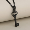 Retro hollow key pendant necklace in matte black stainless steel on white pedestal - Black (Pendant Only (Without Chain))