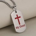 Minimalist stainless steel dog tag necklace with a red cross and My Good engraving - Silver (Pendant Only)