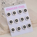 Lot de 12 boucles d'oreilles en acier inoxydable avec pierres noires et chiffres romains - Argent Noir