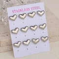 Set de 12 pendientes de botón con forma de corazón en acero inoxidable plateado - Plateado