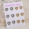 Set di 6 paia di orecchini a cuore in acciaio inossidabile con cristalli oro e argento - Bianco Argento E Bianco Oro
