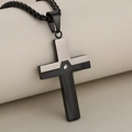 Collana a croce da uomo in acciaio inossidabile bicolore con diamante in zircone centrale - Solo Ciondolo (Senza Catena) / Nero + Argento