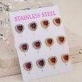 Lot de 6 paires de boucles d'oreilles cœur rouge en acier inoxydable doré et argenté - Base Argent et Or Pierre Rouge