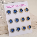 Ensemble de douze boucles d'oreilles rondes en acier inoxydable et pierres bleues. - Ton Argent Et Or Pierre Bleue