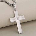 Collana con pendente a croce in acciaio inossidabile lucido da uomo con piccolo zircone - Solo Ciondolo (Senza Catena) / Argento