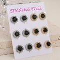 Lot de 6 paires de boucles d'oreilles halo rondes avec pierres noires et cristaux fins - Ton Argent Et Or Pierre Noire