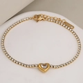 Bracelet de tennis coeur en acier inoxydable doré avec zircons cristallins brillants - Couleur Or Pierre Blanche