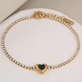 Elegante pulsera de acero chapado en oro con cristal de corazón azul y circonitas blancas - Dorado Piedra Azul