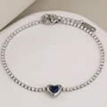 Pulsera tennis de acero plateado con corazón azul y cristales de circonita blanca - Plata con piedra azul