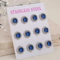 Lot de boucles d'oreilles en acier inoxydable avec cristaux bleus et halo rond - Base Argentée Pierre Bleue