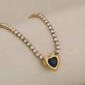 Collier rivière doré élégant avec un pendentif cœur en pierre précieuse bleu foncé - Or Pierre Bleue